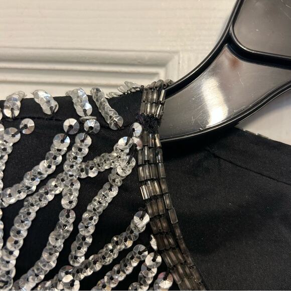 Laurence Kazar Sequin Beaded Top Cardigan 100% Silk Made in India Black Silver - Picture 5 of 5